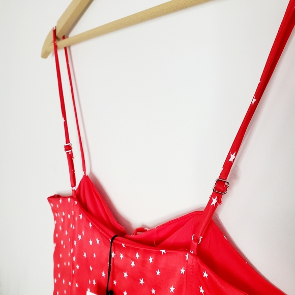 Red Bodysuit By Zara Adjustable Satin Star Corset - Picture 8 of 10